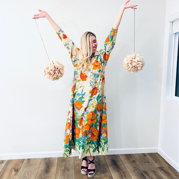 VTG Floral Housecoat Zip-up Dress - Picture 2 of 16